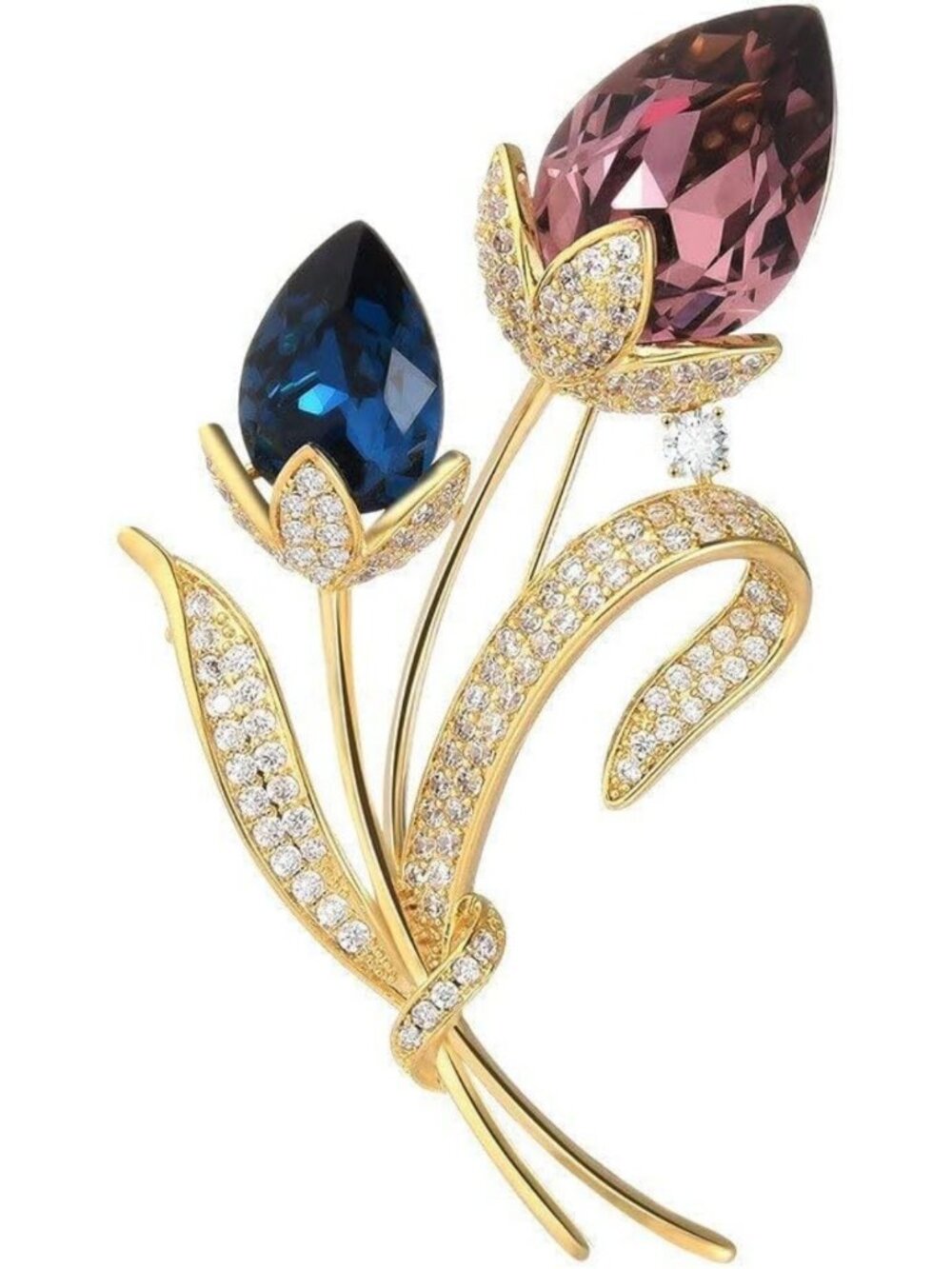 Rhinestone Floral Brooch Pin - 18k Gold Plated Austrian Crystal Jewelry Gift for